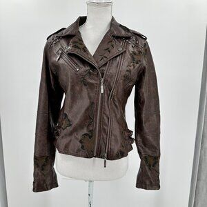 Montana Co., Jacket Coat, Women's FAUX Leather Jacket, Embellished Studded SZ M